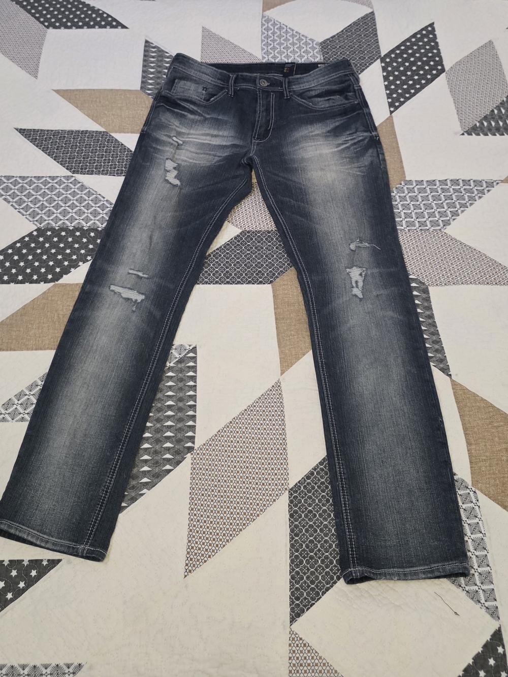 Buffalo David Bitton Men's Distressed Dark Blue Relaxed Jeans